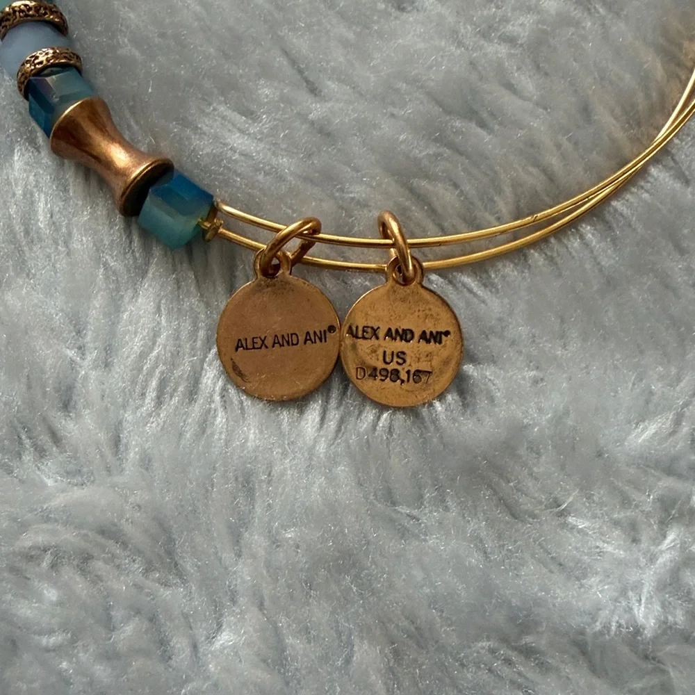 Alex and Ani Blue and Copper Colored Beaded Bangle Bracelet - Picture 3 of 4